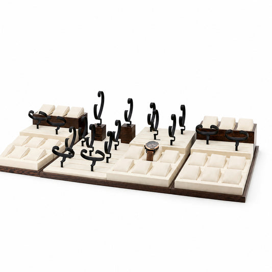 watch display - Custom Ivory Black Hook Watch Display Tray CWD021 front view