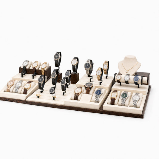 watch display - Custom Ivory Black Hook Watch Display Tray CWD021 open view