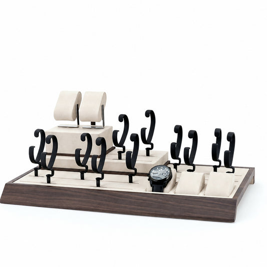 watch display - Custom Ivory Black Watch Display Tray System CWD026 front view