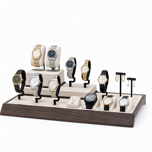 watch display - Custom Ivory Black Watch Display Tray System CWD026 open view