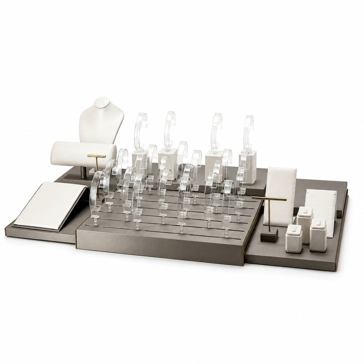 watch display - Custom Ivory Clear Watch Display Counter Set CWD015 front view