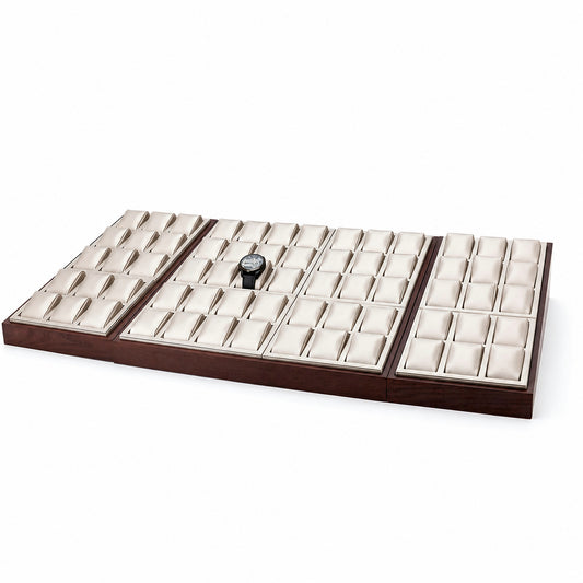watch display - Custom Ivory Wood Grid Watch Display Tray CWD009 front view