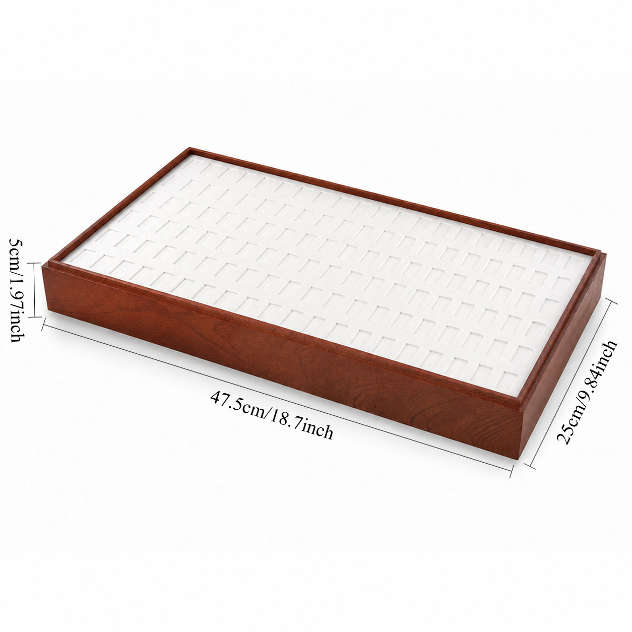 Large ring storage tray measuring 47.5 by 25 cm with white insert