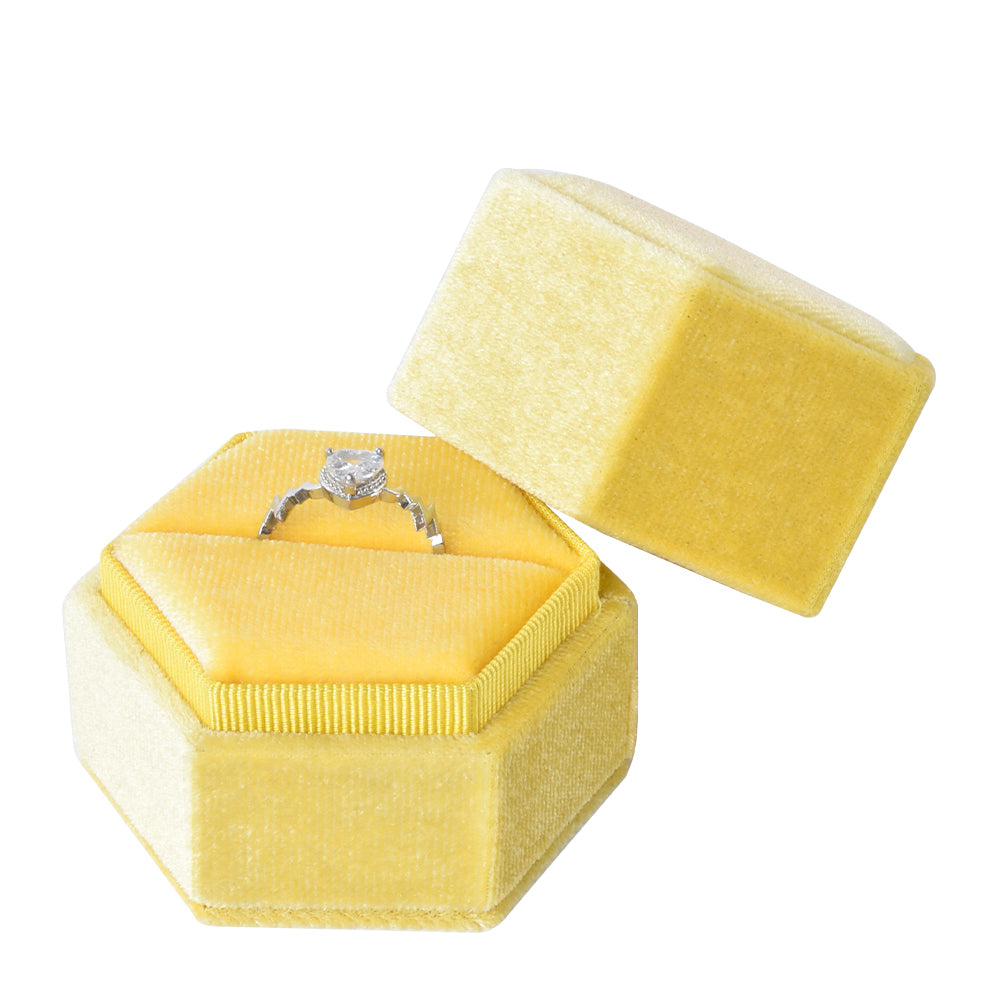 Yellow Hexagonal Velvet Ring Box, product view 2