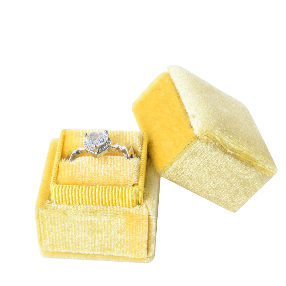 Yellow Mini Square Velvet Ring Box, product view 2