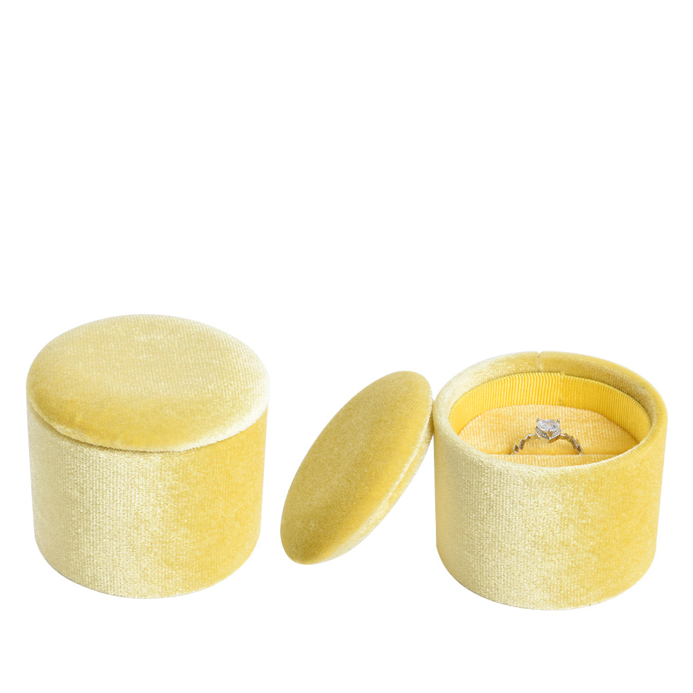 Yellow Recessed Round Velvet Ring Box, product view 1