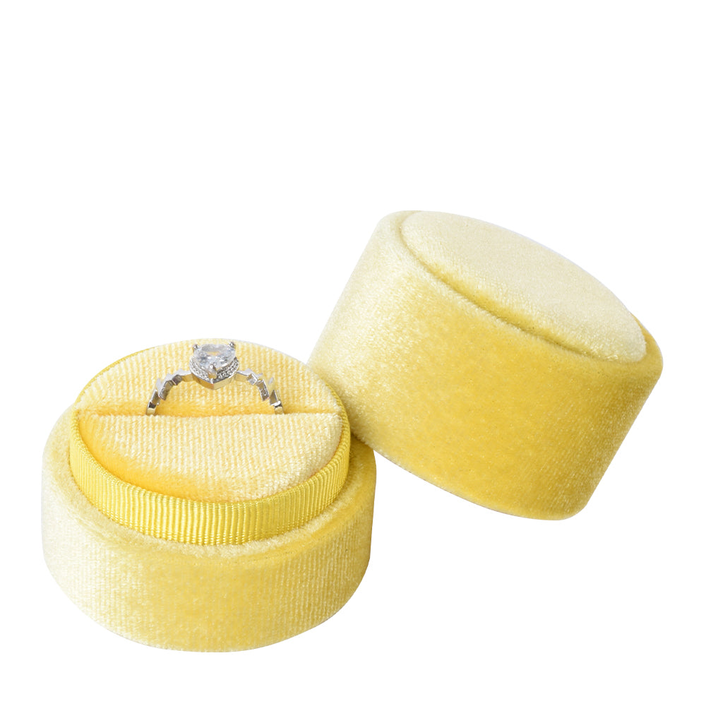 Yellow Round Velvet Ring Box, product view 1