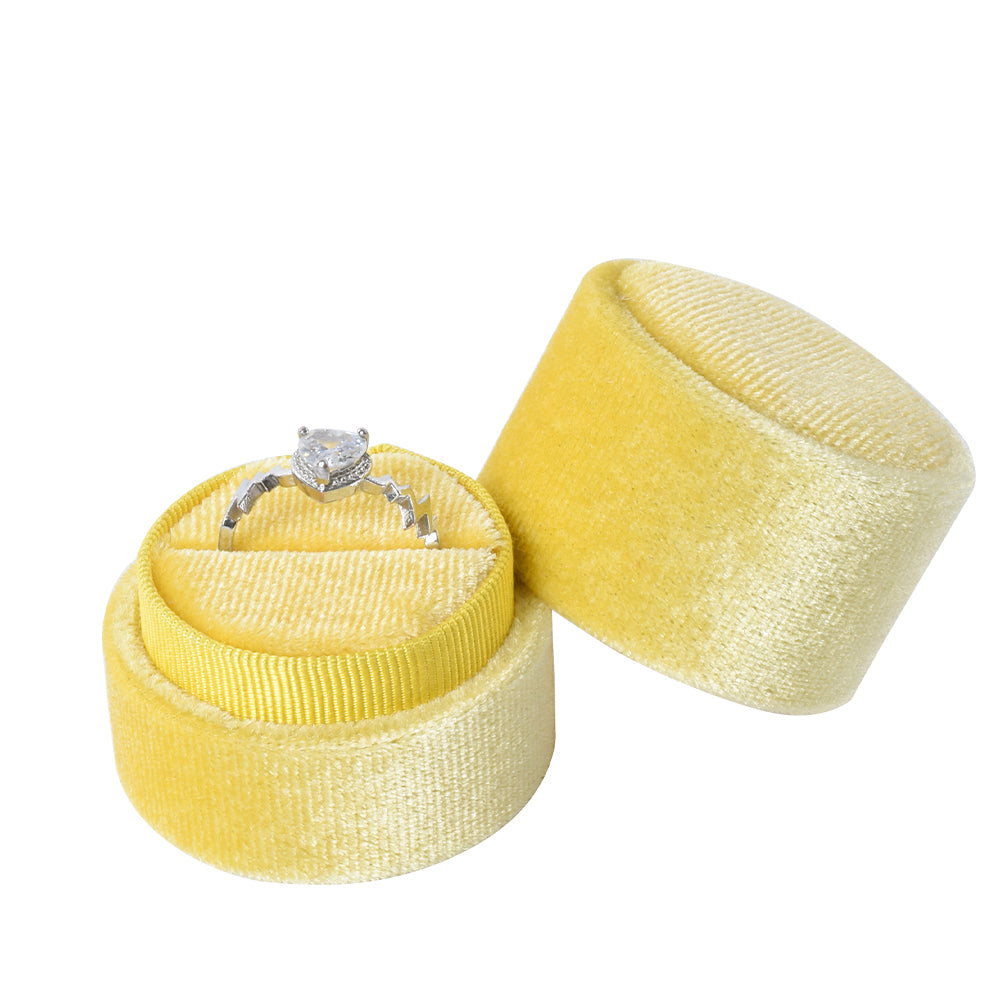 Yellow Small Round Velvet Ring Box, product view 1