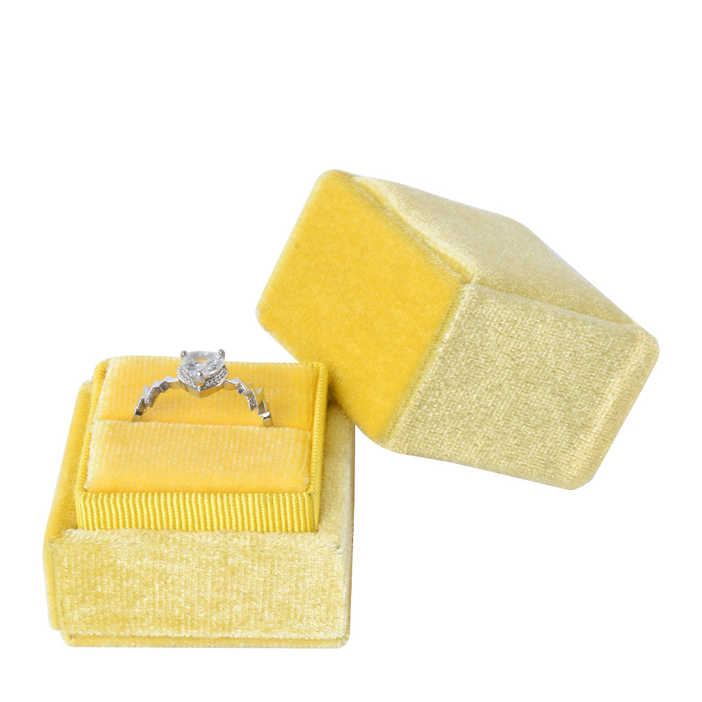 Yellow Square Single Velvet Ring Box, product view 2