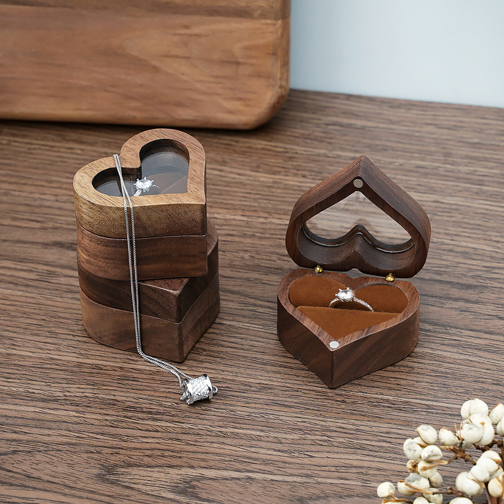 Heart Shape Wooden Single Ring Box With Window