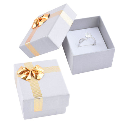 Shiny Goldden Bow Tie Gray Cardboard Ring Box with Spong