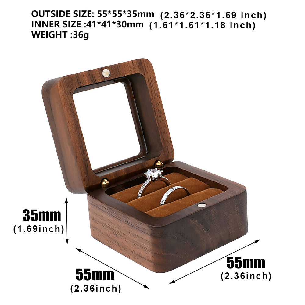 Square Wooden Double Ring Box With Window