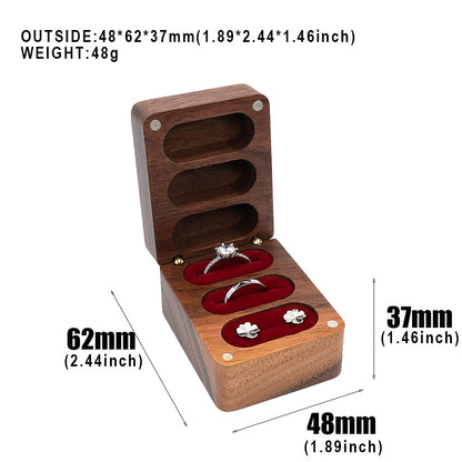 Square three-compartment wooden ring box