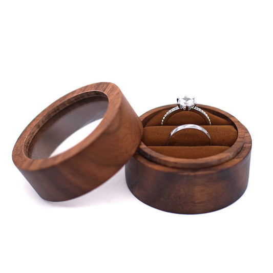 Cylindrical Wood Double Ring Box With Window