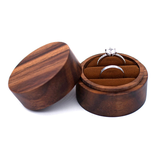 Cylindrical Wood Double Ring Box