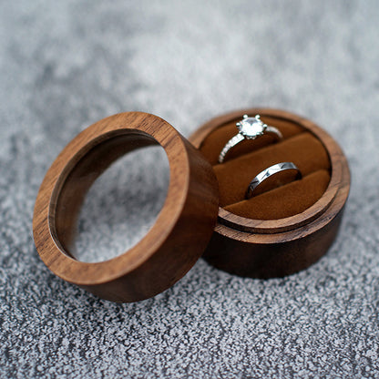 Cylindrical Wood Double Ring Box With Window