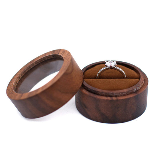 ring box - Clear Brown Wood Wooden Ring Box Rings W06R2-BR front view