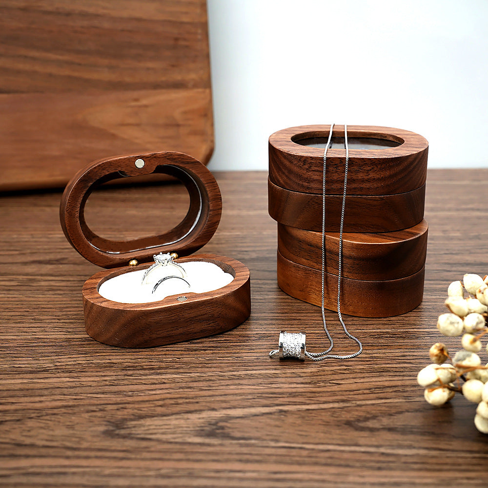 ring box - Clear Brown Wooden Velvet Ring Box Boxes W04DR2-BR side view