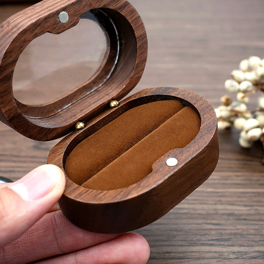 ring box - Clear Black Wooden Velvet Ring Box Boxes W04R2-BR open view